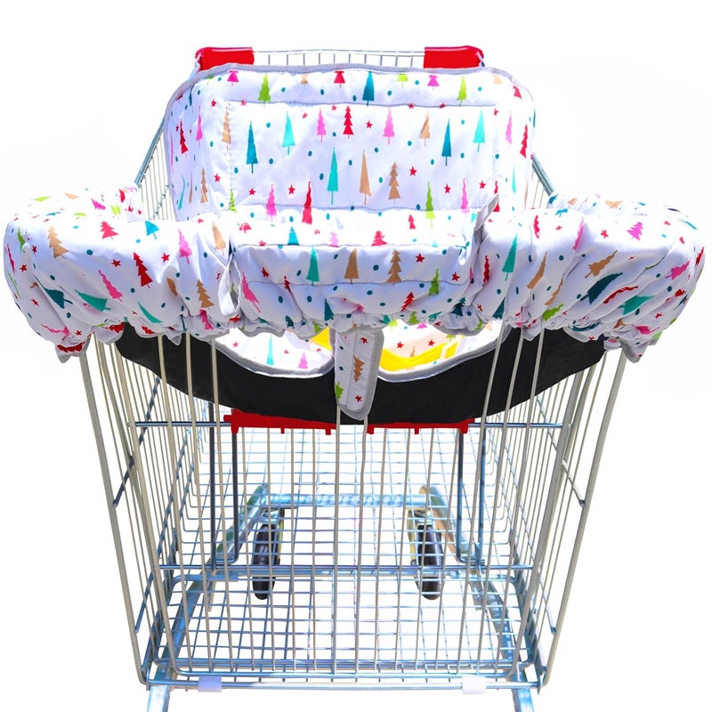 Gowraps 2-in-1 Shopping Cart and High Chair Cover-Grocery Cart Cover for Babies Toddlers Infants Resturant Highchair Cover-Padded Folds to Portable Pouch for Baby Boy Girl (Multicolor Tree) - Image 1